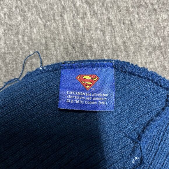 Superman DC Comics Beanie Winter Knit Hat Superhero Adult L Blue White Striped - Picture 3 of 4